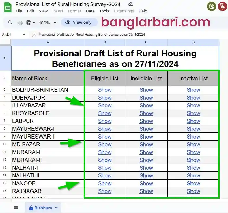 Birbhum Banglar Bari List Download 2026