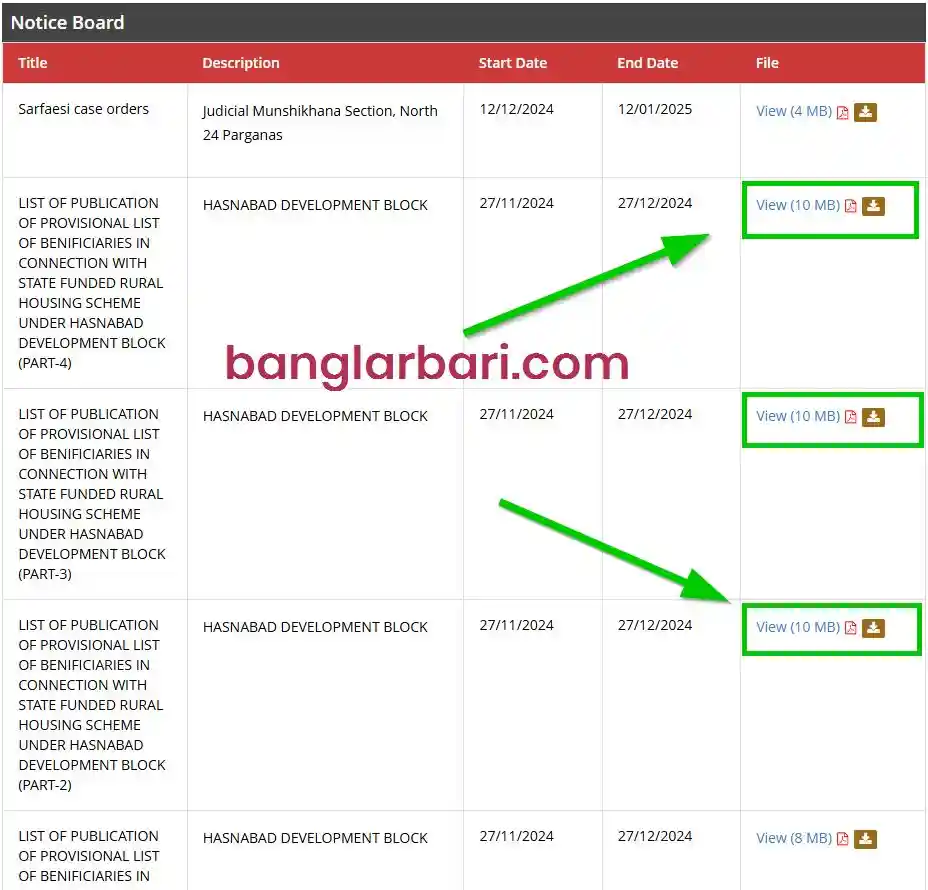 North 24 Parganas Banglar Bari List Announcements 2026