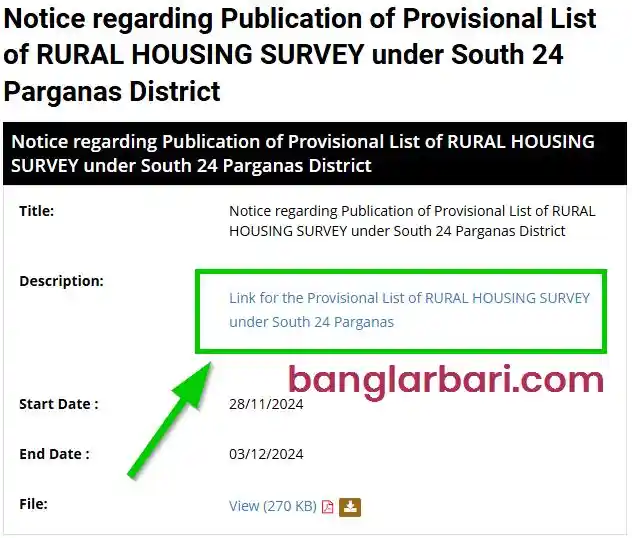 South 24 Parganas Banglar Bari List Announcements 2026